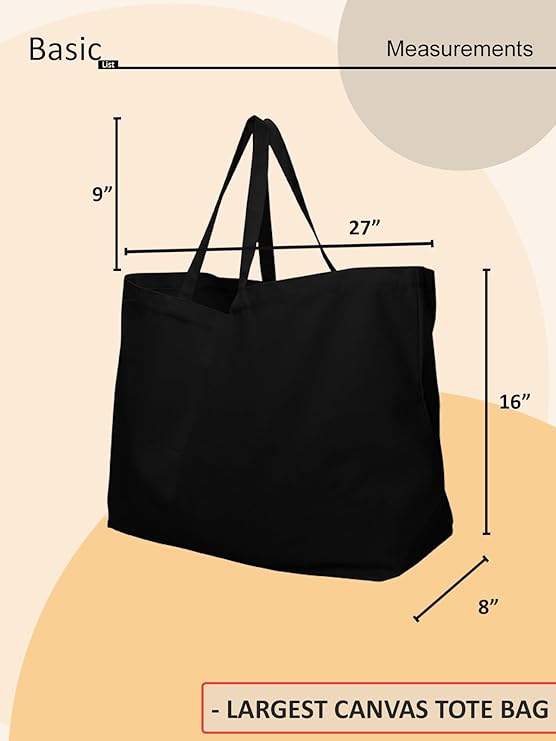 Custom Jumbo (27" wide) Black Tote Bag