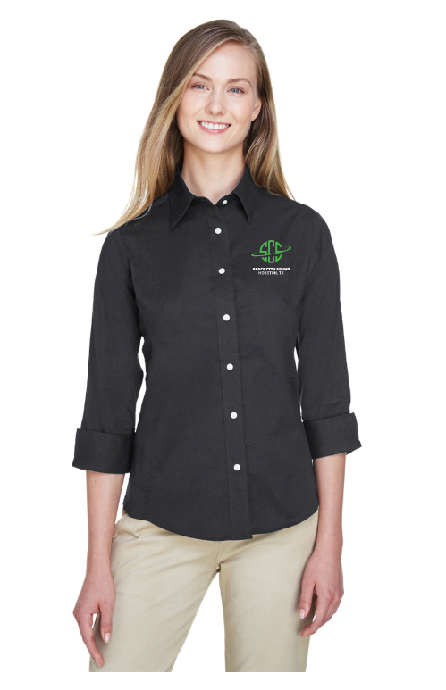 SCS- Fitted - Embroidered Devon & Jones Perfect Fit™ 3/4-Sleeve Stretch Poplin Blouse