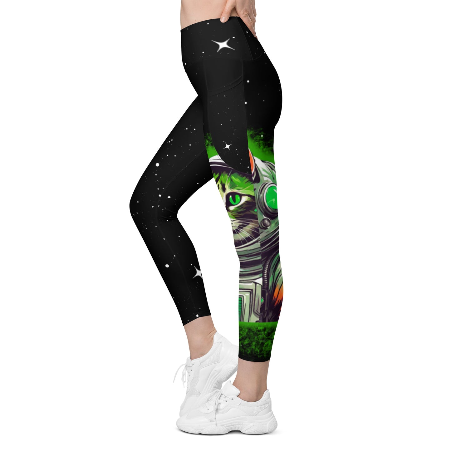 Space city sound- printed kitty Leggings with pockets