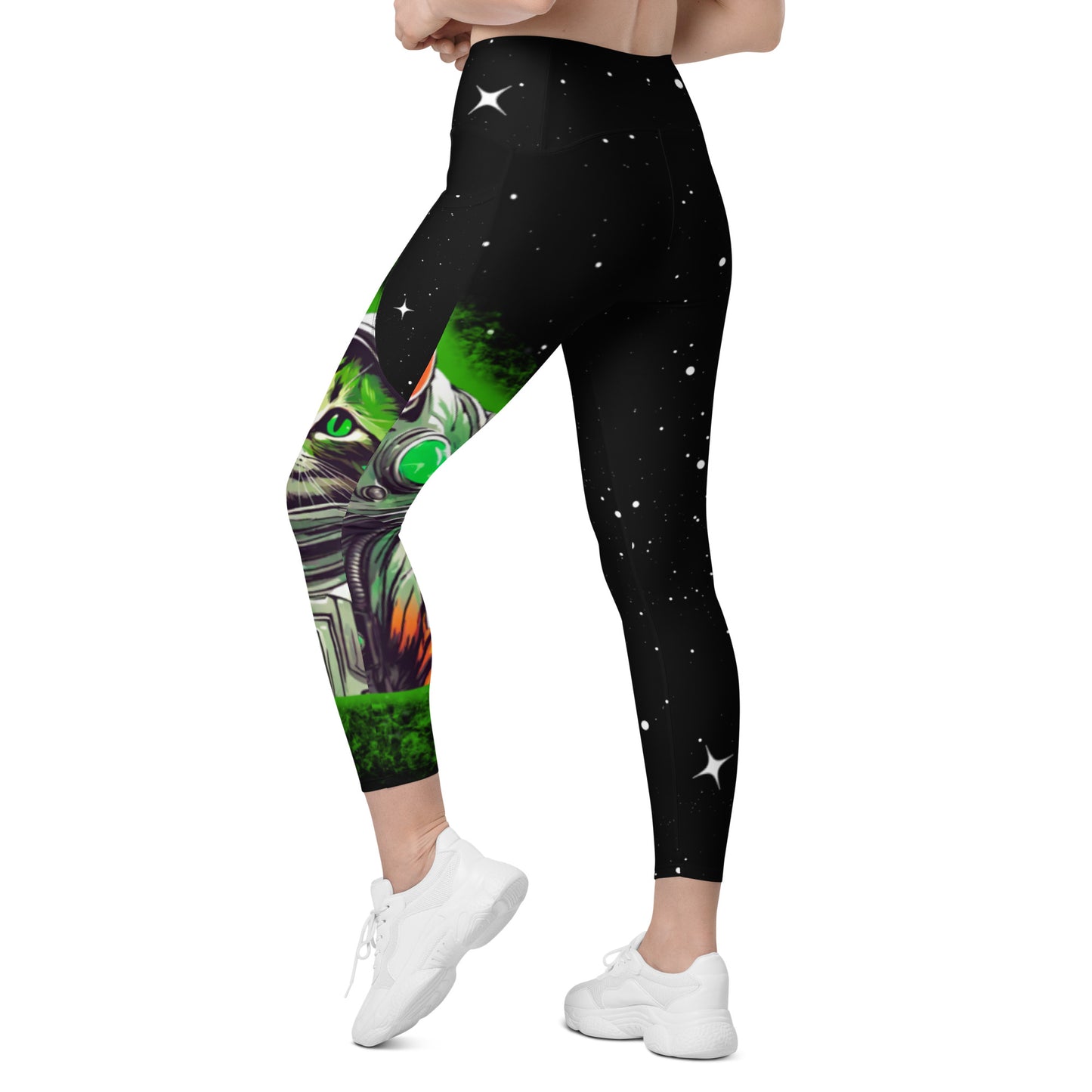 Space city sound- printed kitty Leggings with pockets