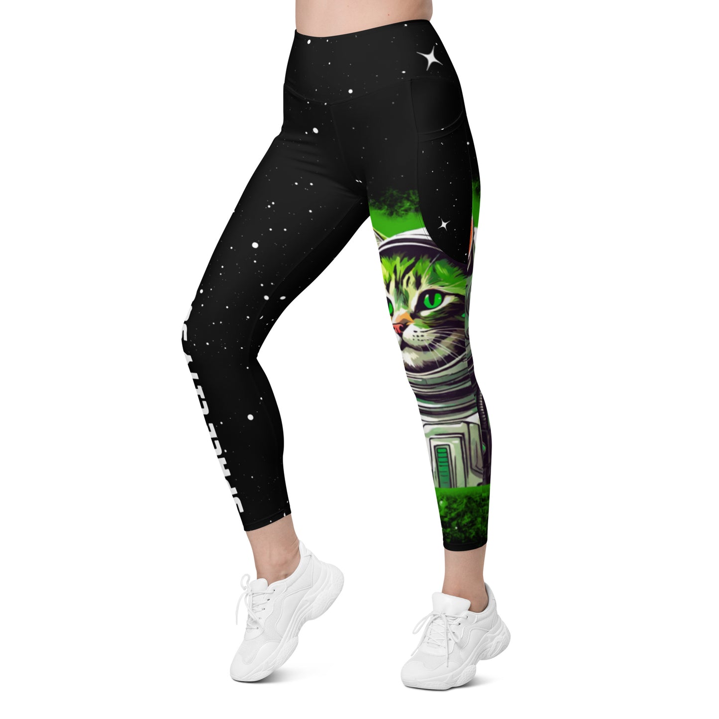 Space city sound- printed kitty Leggings with pockets