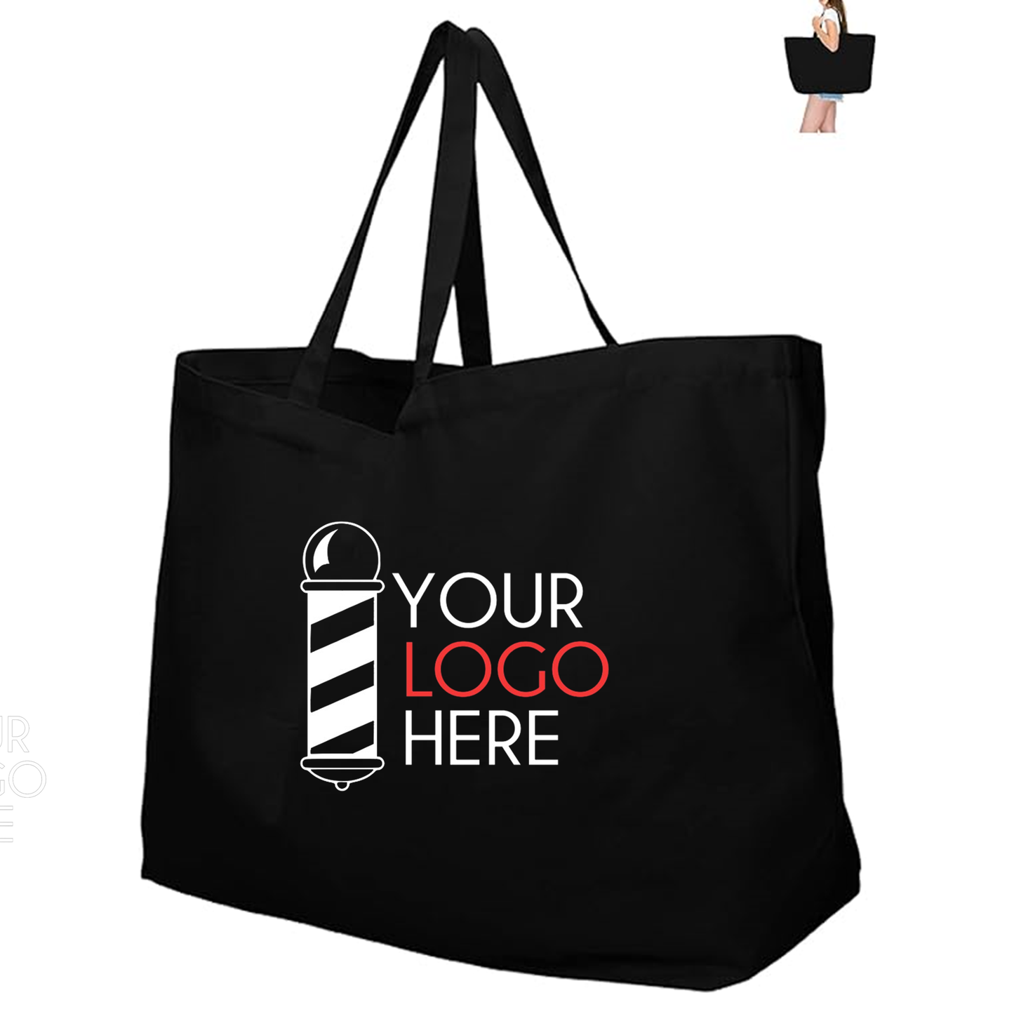 Custom Jumbo (27" wide) Black Tote Bag