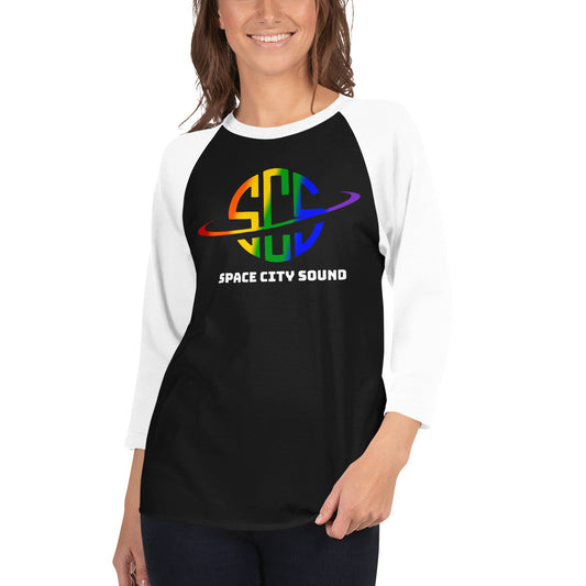 Space City Sound - Rainbow Pride logo - Printed 3/4 sleeve raglan shirt