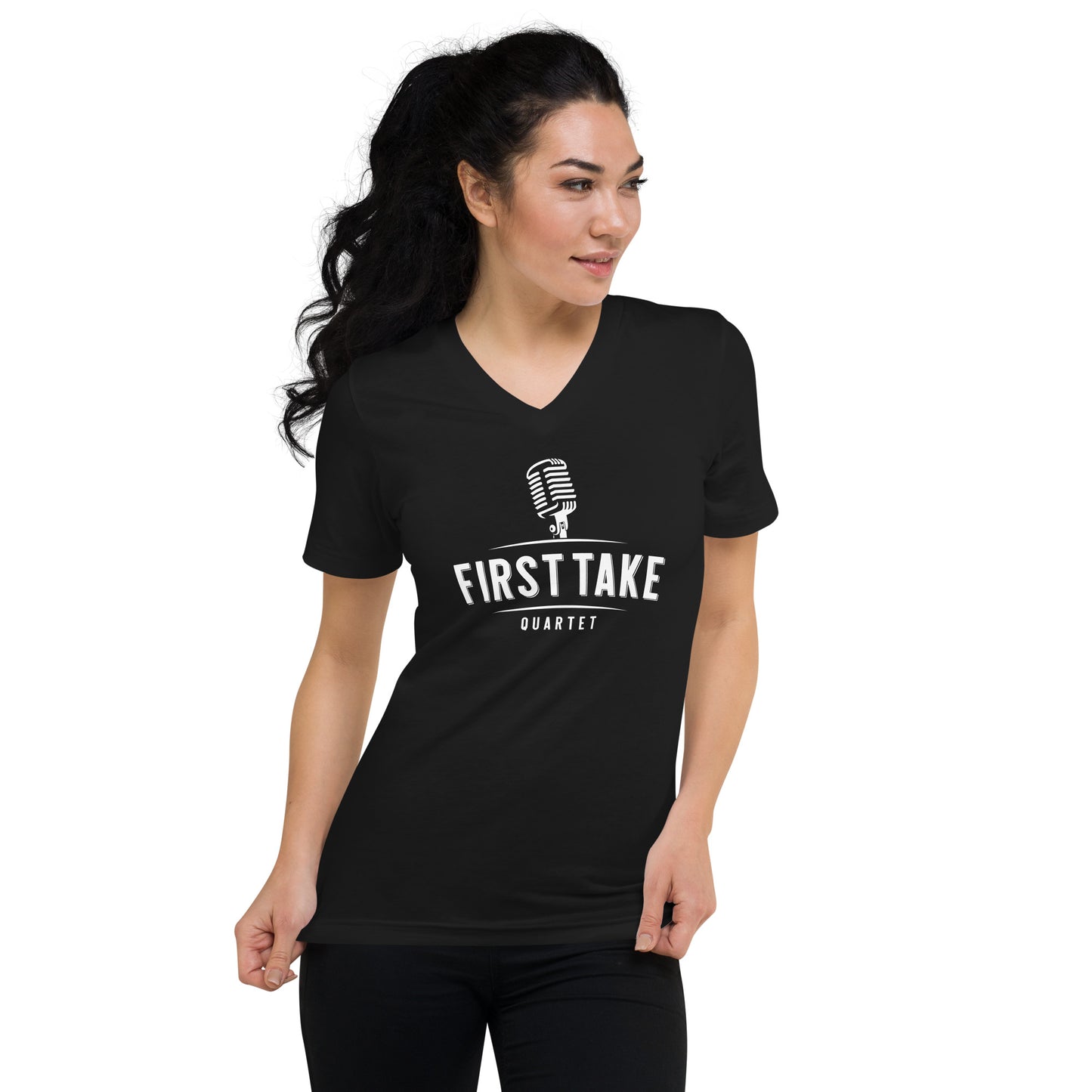 First Take - Printed Unisex Short Sleeve V-Neck T-Shirt