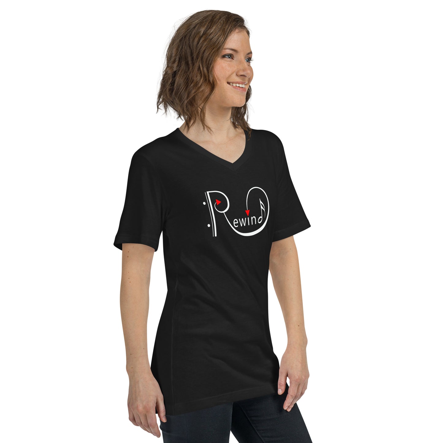 Rewind - Printed Unisex Short Sleeve V-Neck T-Shirt