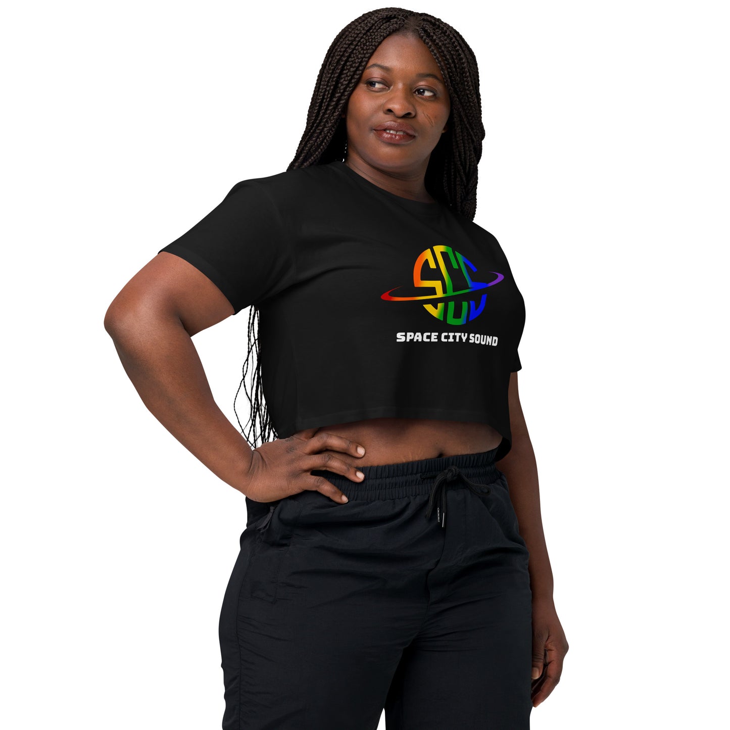 Space City Sound - Rainbow Pride logo - Printed Women’s crop top