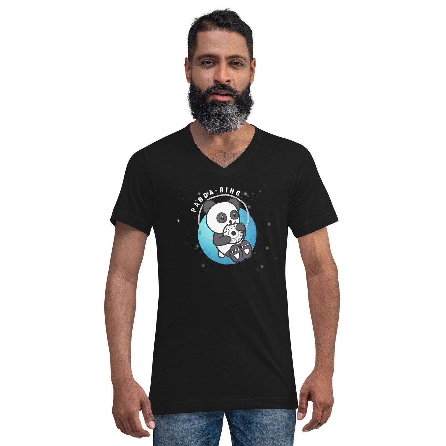 Panda Ring - Printed Unisex Short Sleeve V-Neck T-Shirt